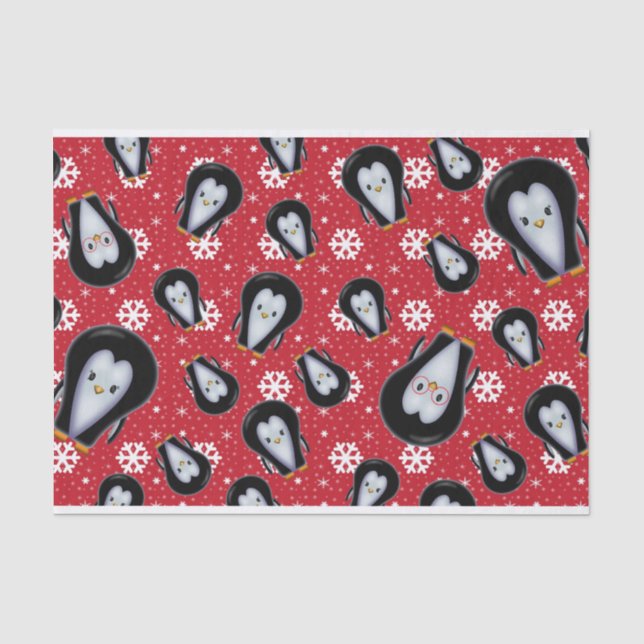 Cute Funny Penguins and Snowflakes Tissue Paper (Front)