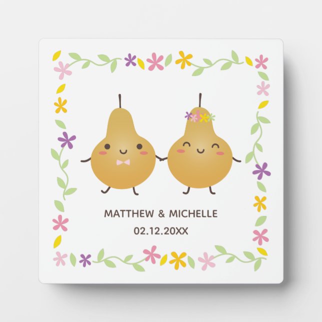 Cute Funny Perfect Pear Couple Newlyweds Memorable Plaque (Front)