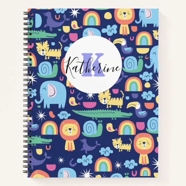 Cute Funny Personalised Colourful Cartoon Animal  Notebook (Front)