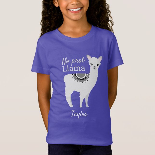 Cute Funny Personalised No Prob llama T-Shirt (Front)