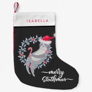 Cute Funny Personalised Sloth Holiday Small Christmas Stocking