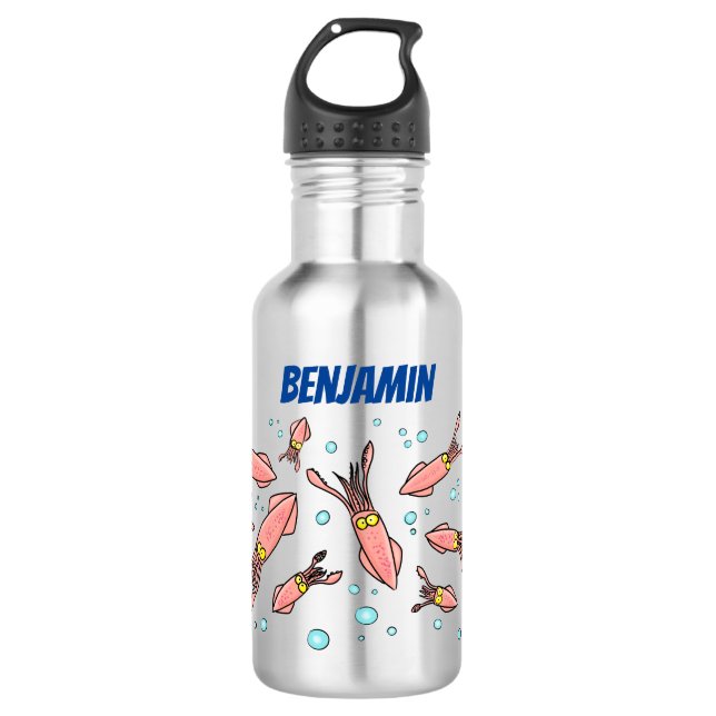 Cute funny pink squid cartoon pattern 532 ml water bottle (Front)