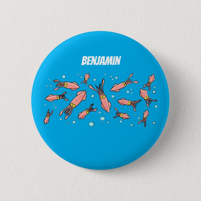 Cute funny pink squid cartoon pattern 6 cm round badge (Front)