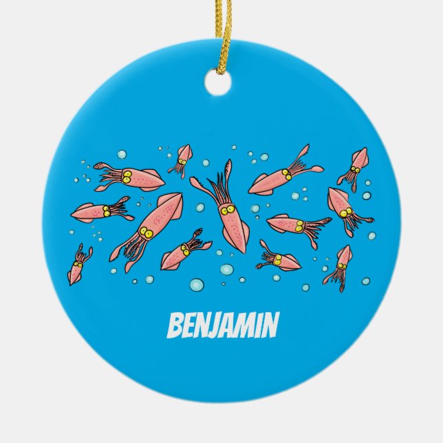 Cute funny pink squid cartoon pattern ceramic tree decoration (Front)