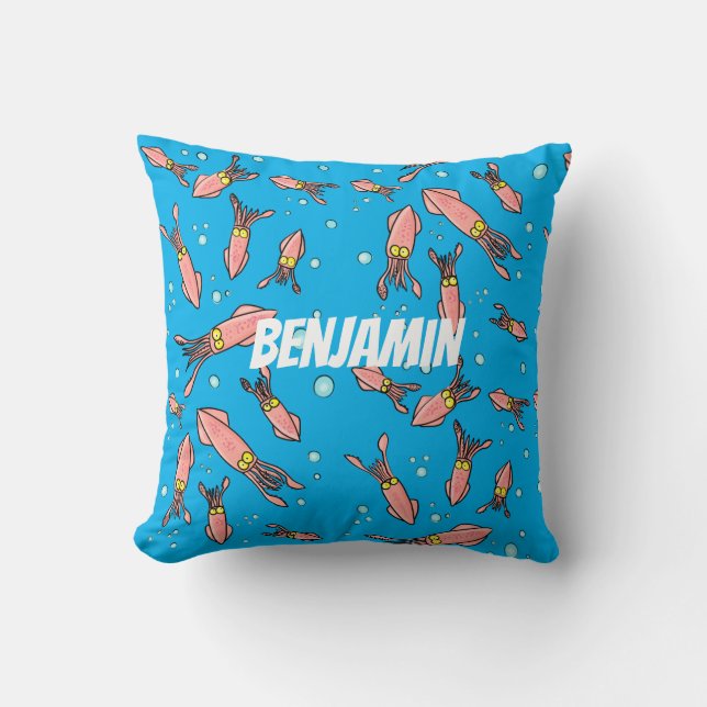 Cute funny pink squid cartoon pattern cushion (Front)
