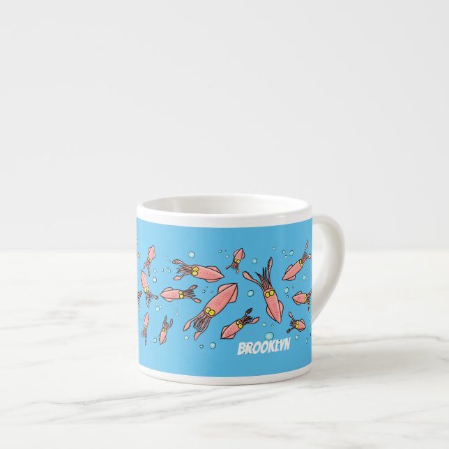 Cute funny pink squid cartoon pattern espresso cup (Front Right)
