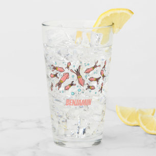 Cute funny pink squid cartoon pattern glass