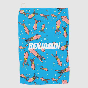 Cute funny pink squid cartoon pattern  golf towel