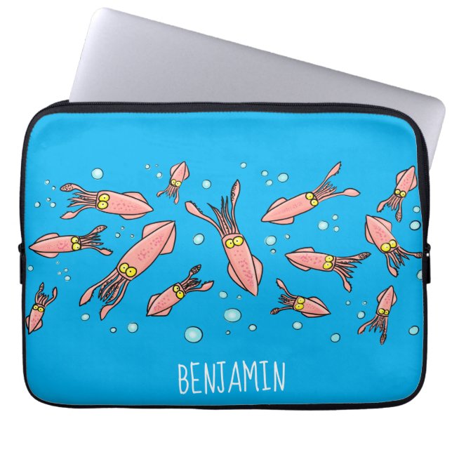 Cute funny pink squid cartoon pattern laptop sleeve (Front)