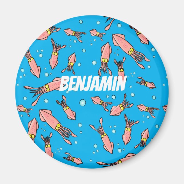 Cute funny pink squid cartoon pattern magnet (Front)