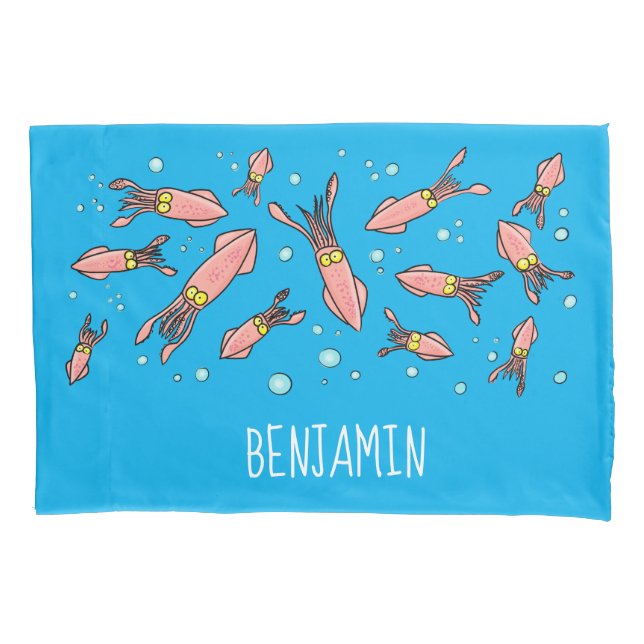Cute funny pink squid cartoon pattern pillowcase (Front)