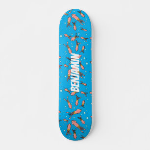 Cute funny pink squid cartoon pattern skateboard