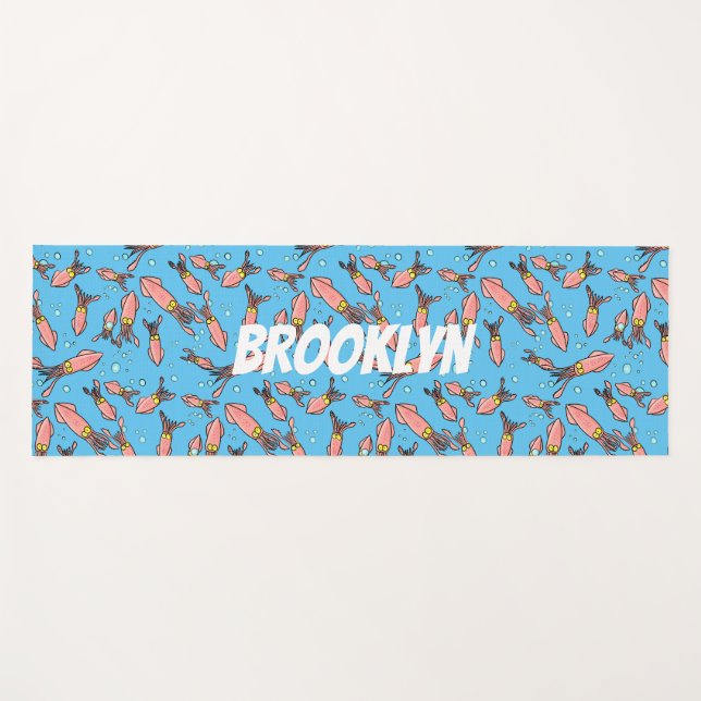 Cute funny pink squid cartoon pattern yoga mat (Front (Horizontal))