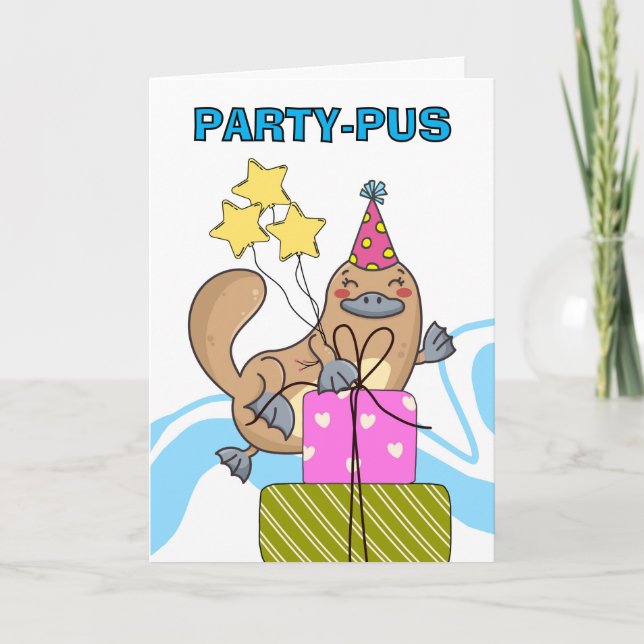 Cute Funny Platypus Birthday Partypus Card (Front)