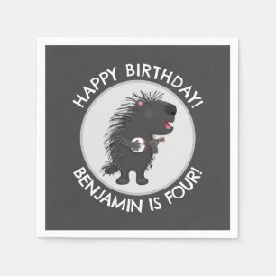 Cute funny porcupine personalised birthday cartoon napkin