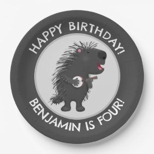 Cute funny porcupine personalised birthday cartoon paper plate