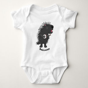 Cute funny porcupine playing banjo cartoon baby bodysuit