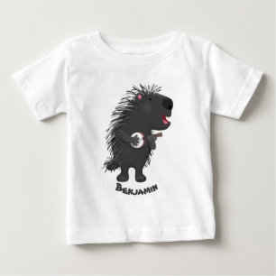 Cute funny porcupine playing banjo cartoon baby T-Shirt