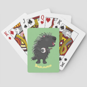 Cute funny porcupine playing banjo cartoon cards