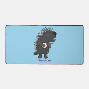 Cute funny porcupine playing banjo cartoon  desk mat
