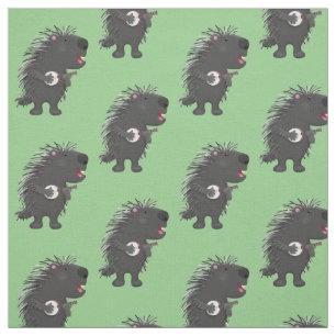 Cute funny porcupine playing banjo cartoon fabric