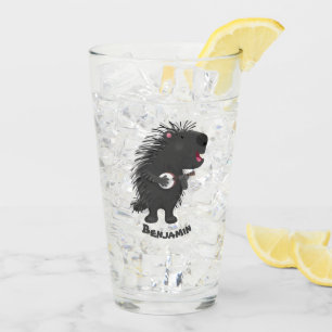 Cute funny porcupine playing banjo cartoon glass