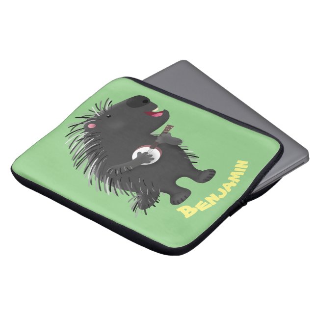 Cute funny porcupine playing banjo cartoon laptop sleeve (Front Top)