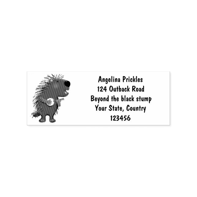 Cute funny porcupine playing banjo cartoon rubber stamp (Imprint)