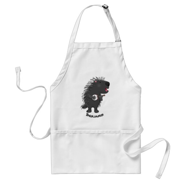 Cute funny porcupine playing banjo cartoon standard apron (Front)