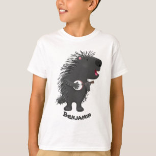 Cute funny porcupine playing banjo cartoon T-Shirt