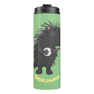 Cute funny porcupine playing banjo cartoon thermal tumbler