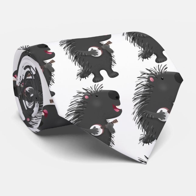 Cute funny porcupine playing banjo cartoon  tie (Rolled)