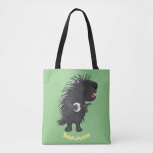 Cute funny porcupine playing banjo cartoon tote bag
