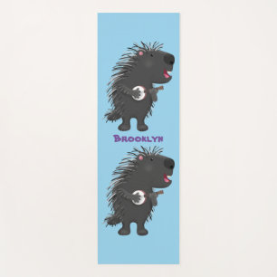 Cute funny porcupine playing banjo cartoon yoga mat