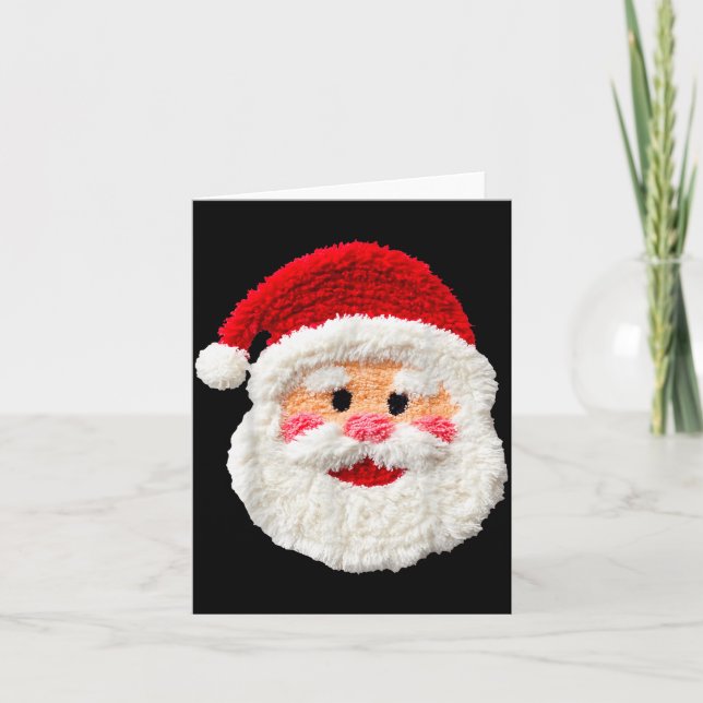 Cute Funny Preppy Faux Yarn Santa Claus Face Merry Card (Front)