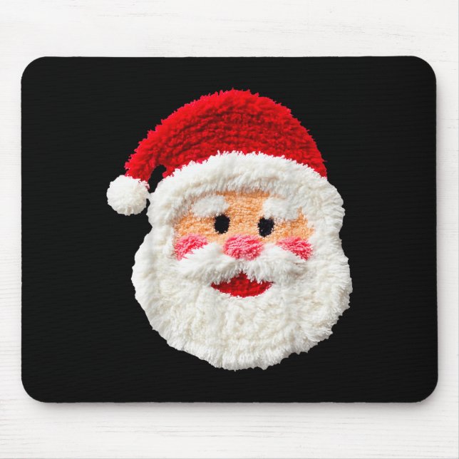 Cute Funny Preppy Faux Yarn Santa Claus Face Merry Mouse Pad (Front)