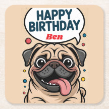 Cute Funny Pug Dog Happy Birthday