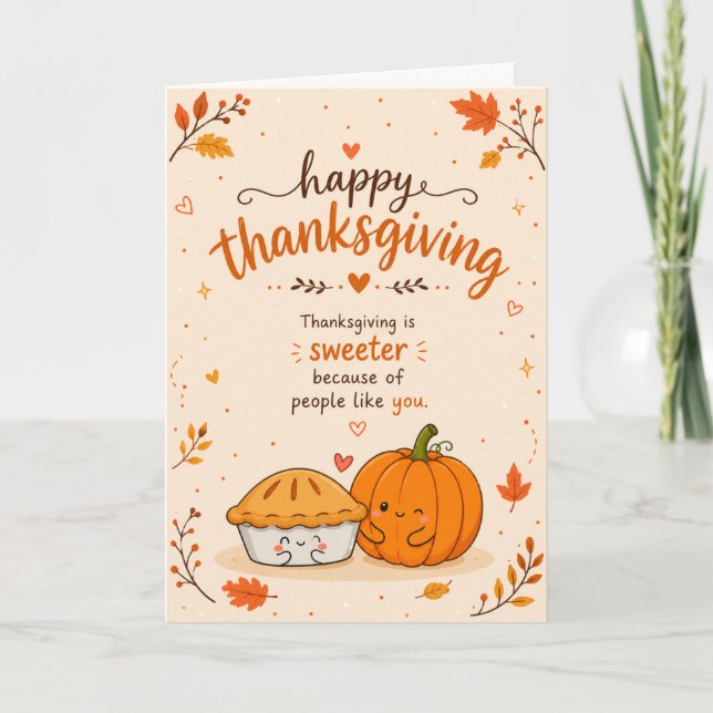 Cute Funny Pumpkin & Pie Thanksgiving Greeting Card (Front)