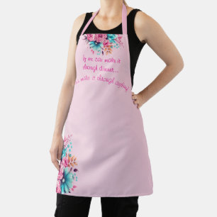 Cute Funny Quote Pink & Teal Watercolor Florals Apron