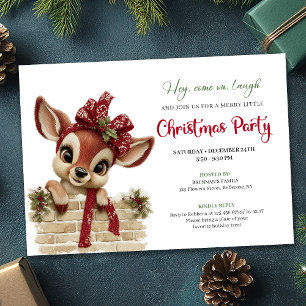Cute Funny Reindeer Cartoon Watercolor Holiday Invitation