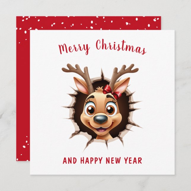 Cute Funny Reindeer Girl Christmas Card (Front/Back)