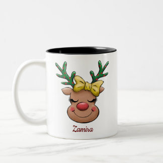 Cute Funny Reindeer Name Personalised Christmas Two-Tone Coffee Mug