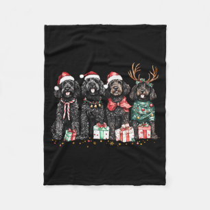 Cute Funny Reindeer Santa Black Goldendoodle Dogs  Fleece Blanket