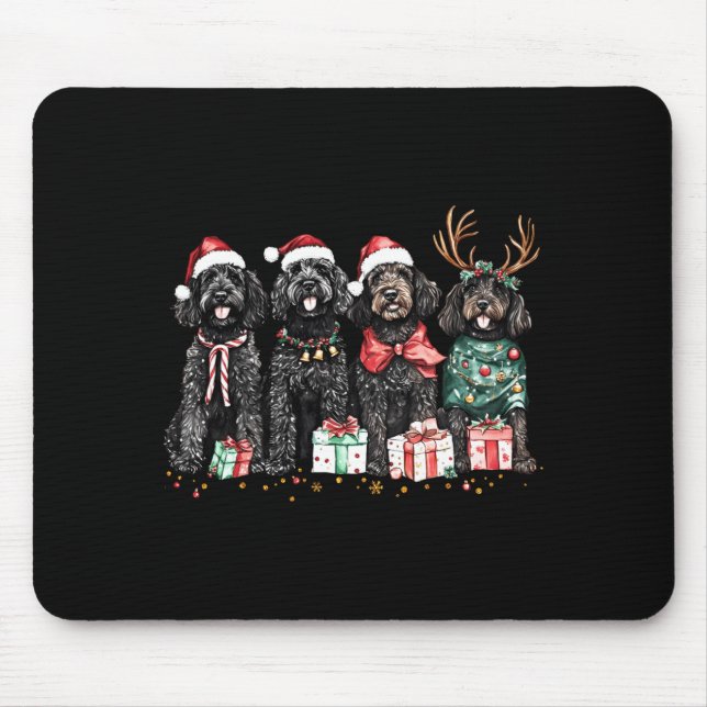 Cute Funny Reindeer Santa Black Goldendoodle Dogs  Mouse Pad (Front)