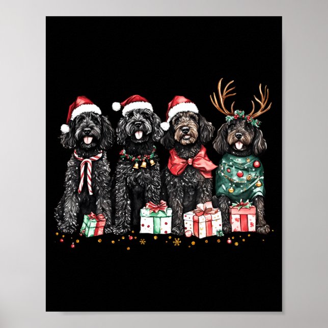 Cute Funny Reindeer Santa Black Goldendoodle Dogs  Poster (Front)