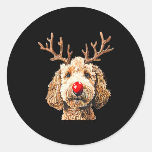 Cute Funny Reindeer Santa Goldendoodle Christmas T Classic Round Sticker