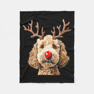 Cute Funny Reindeer Santa Goldendoodle Christmas T Fleece Blanket
