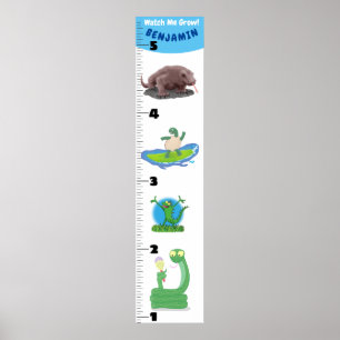 Cute funny reptiles animals cartoon growth chart