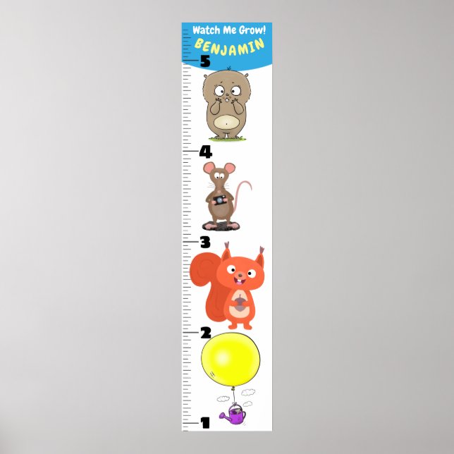 Cute funny rodents animals cartoon growth chart (Front)