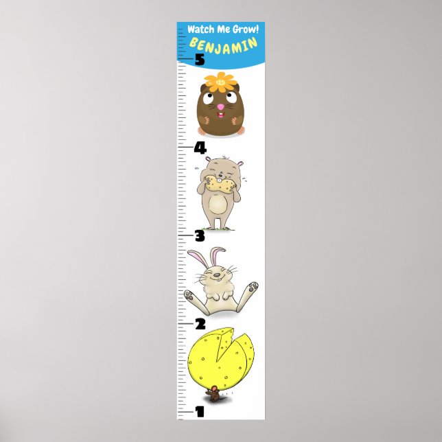 Cute funny rodents animals cartoon growth chart (Front)